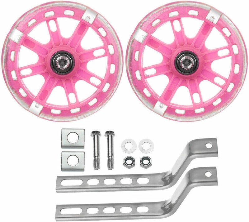 DENPETEC Bicycle Training Wheels Auxiliary LED Flash Balance Training Wheels with Mounted Kit for 12-20 inch Kids Bike(Pink - 1 Pair) - Image 1